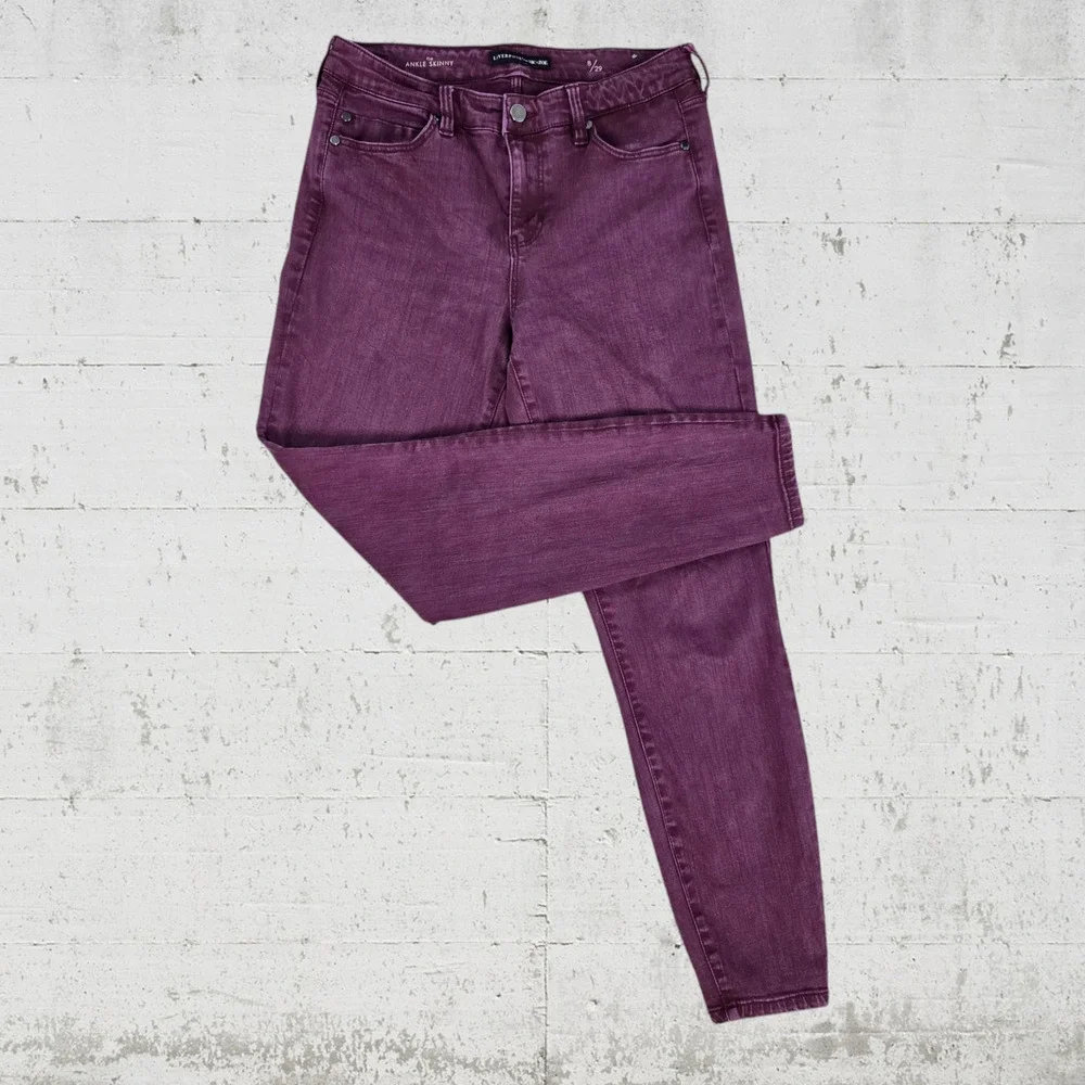 Liverpool Nic and Zoe Black Cherry Red Mid Rise Crop Ankle Skinny Jeans Size 8